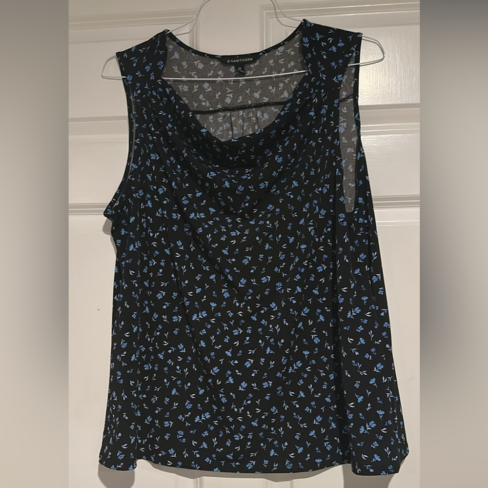 41 Hawthorn Black Tank Top with Blue Floral Print (Stitch Fix)